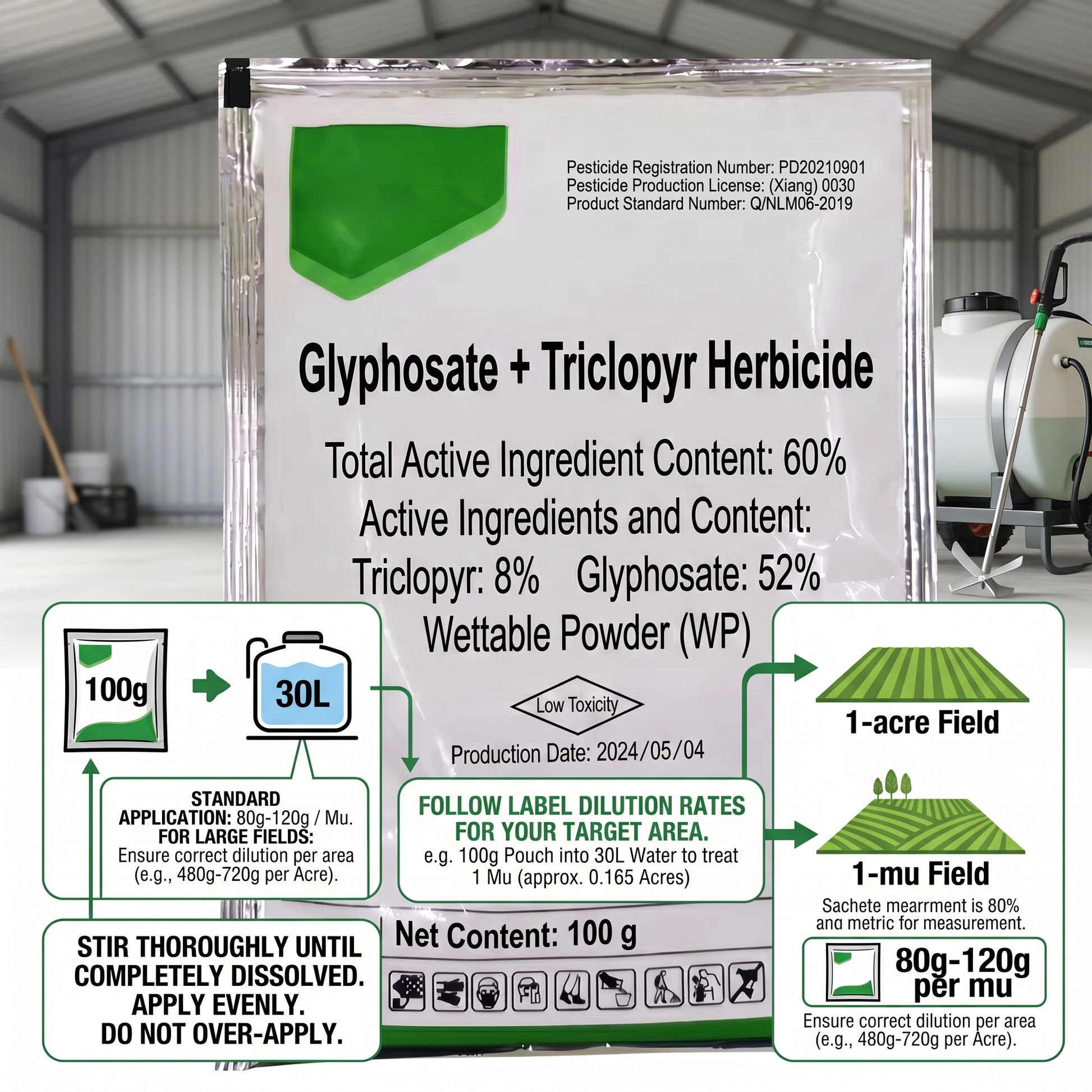 Glyphosate Trichloropyrimidinyl Phosphonate 60% Herbicide for Weed Control Systemic Weed Management