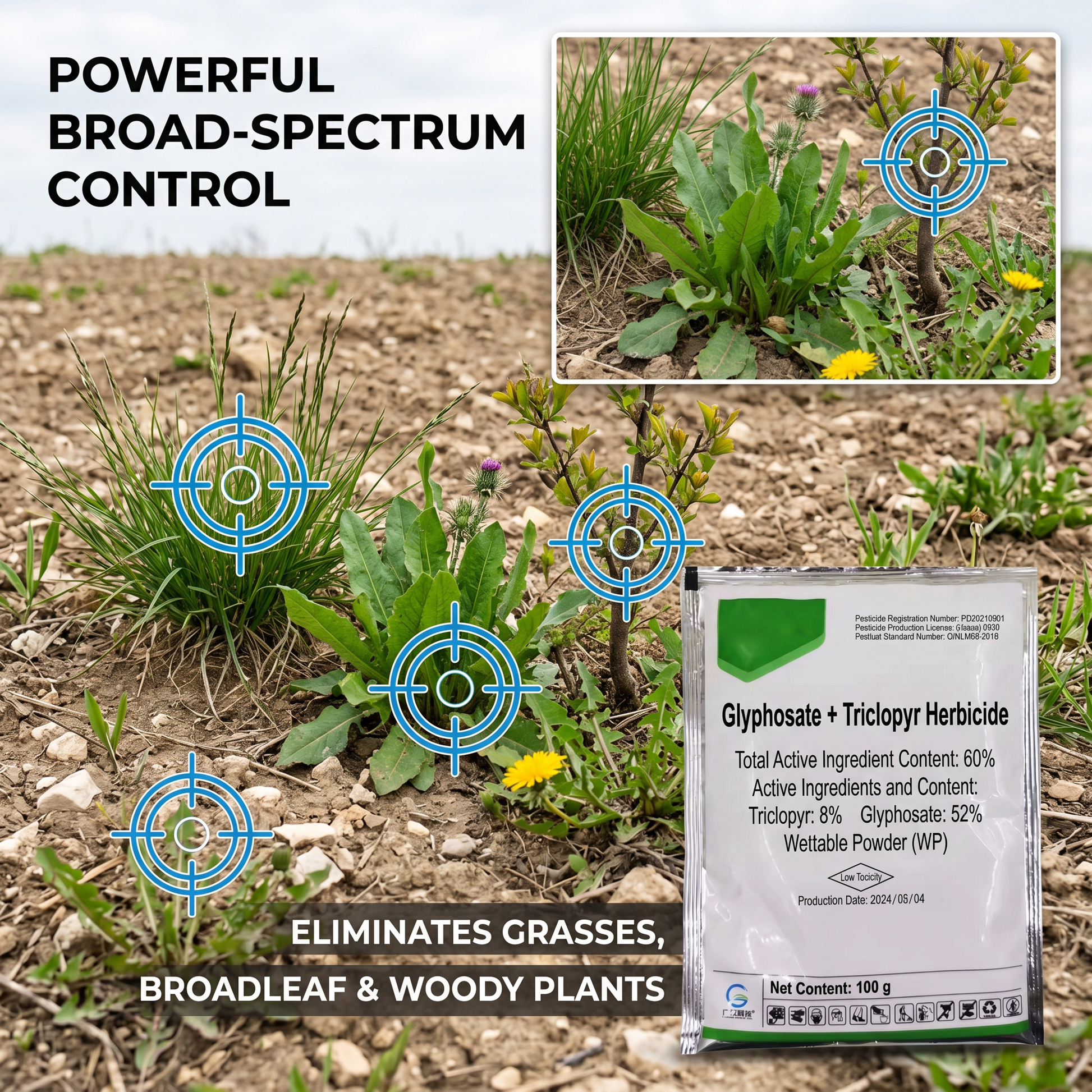 Glyphosate Trichloropyrimidinyl Phosphonate 60% Herbicide for Weed Control Systemic Weed Management