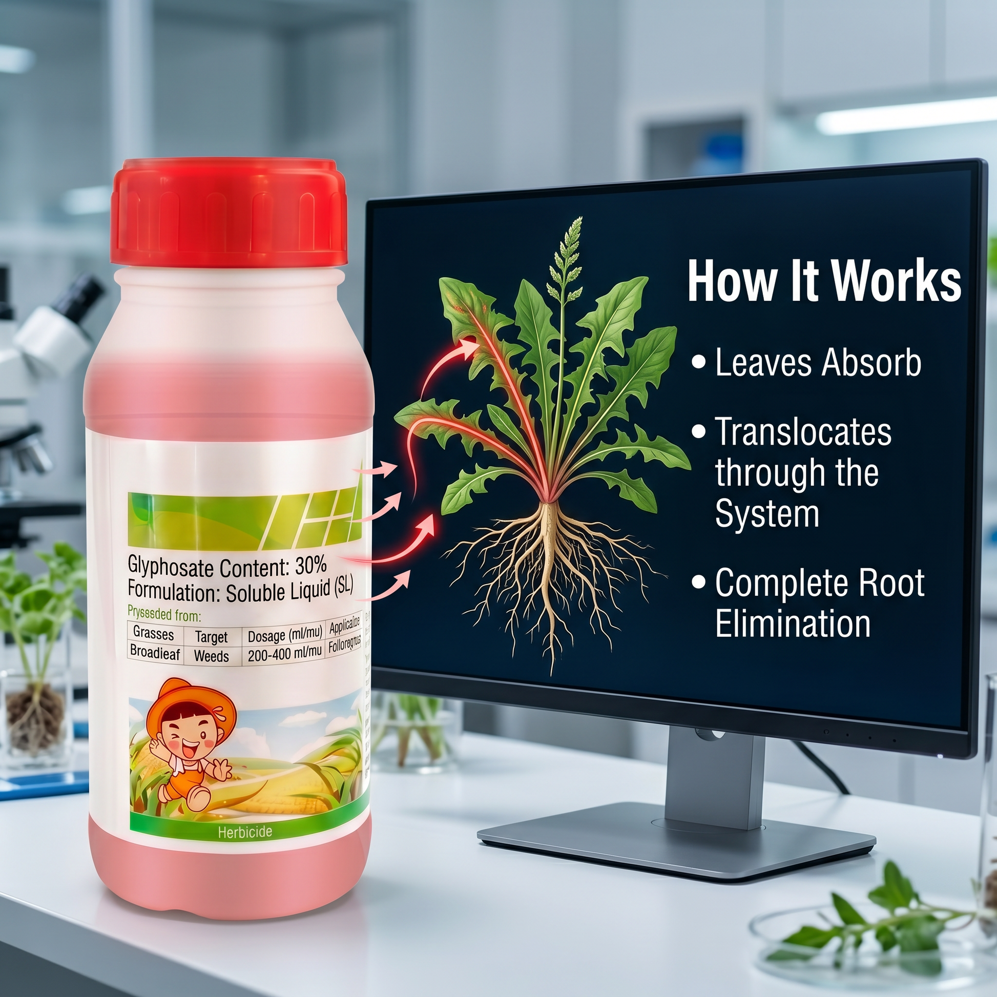 Glyphosate 30% SL Systemic Herbicide Concentrate, Broad-Spectrum Weed Control for Grasses & Broadleaf Weeds