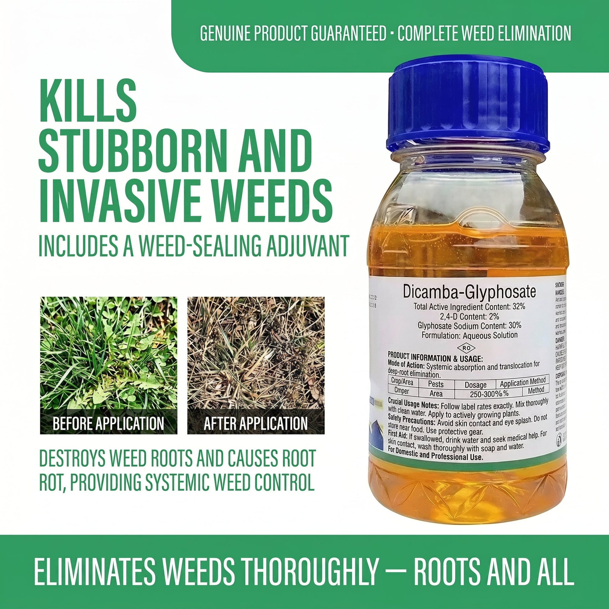 Dicamba 2% + Glyphosate 30% Herbicide for Broadleaf and Grass Weed Control in Agricultural Fields